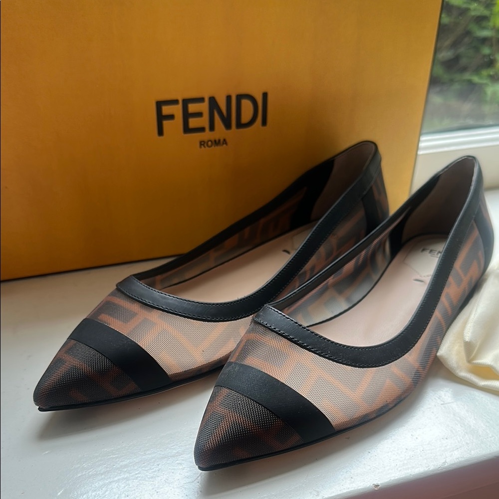 Fendi Colibrì Black and Brown FF Mesh Flats